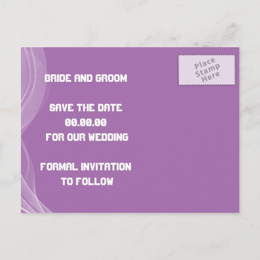 Lila Hochzeit des Rennfahrers Sichern Sie das Datu Ankündigungspostkarte (Rückseite)