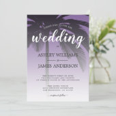 Lila Hochzeit des tropischen Palmenbaums Einladung (Stehend Vorderseite)