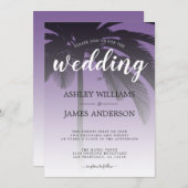 Lila Hochzeit des tropischen Palmenbaums Einladung (Vorne/Hinten)