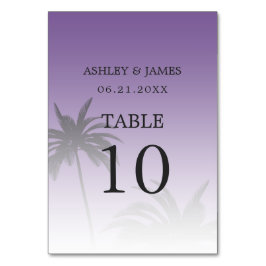 Lila Hochzeit des tropischen Palmenhains Tischnummer