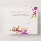 Lila Hochzeit des Wilden Trumpeten Weingarten All In One Einladung (Rückseite)