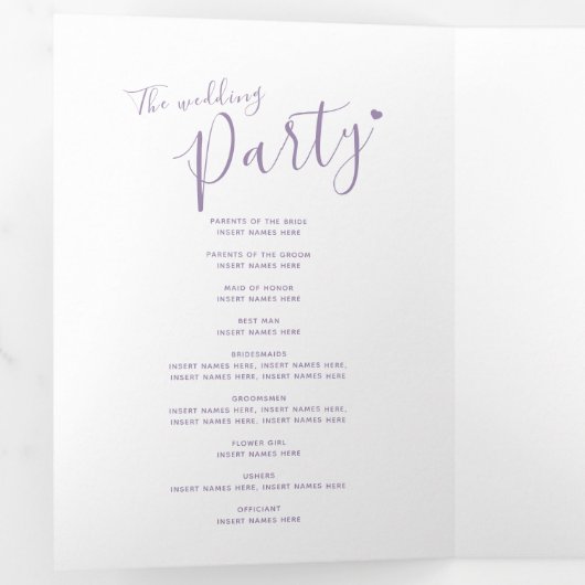 Lila Hochzeit Dreifach-gefaltete Programmkarte (Innen Erste Seite)