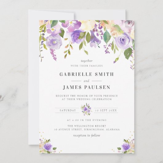 lila Hochzeit Einladung (Vorderseite)