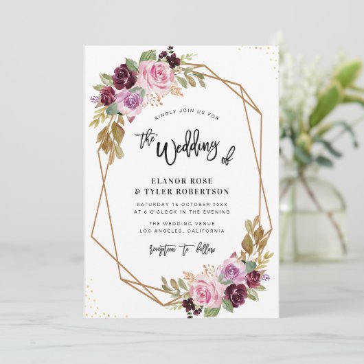 lila Hochzeit im Herbst Einladung (Stehend Vorderseite)