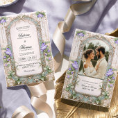 Lila Hochzeit im Jugendstil-Stil Einladung