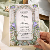 Lila Hochzeit im Jugendstil-Stil Einladung