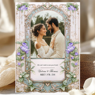 Lila Hochzeit im Jugendstil-Stil Einladung