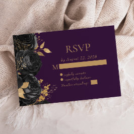 Lila Hochzeit in Black Floral Gold RSVP Karte