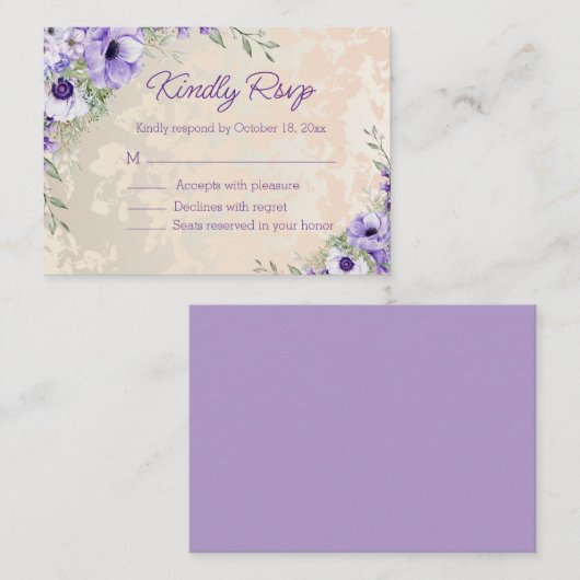 lila Hochzeit in Goldgold uAwg Begleitkarte (Vorne/Hinten)