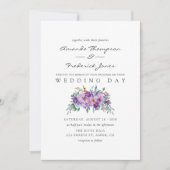 Lila Hochzeit in Magnolien und Rose Einladung (Vorderseite)