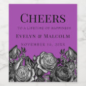 Lila Hochzeit in Schwarz und Weiß Weinetikett (Einzelnes Label)