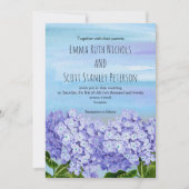 Lila Hochzeit mit blauen Hydrangeas Aquarellfarben Einladung (Vorderseite)