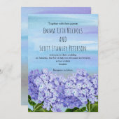 Lila Hochzeit mit blauen Hydrangeas Aquarellfarben Einladung (Vorne/Hinten)
