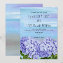 Lila Hochzeit mit blauen Hydrangeas Aquarellfarben