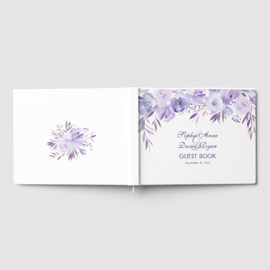 Lila Hochzeit mit blauer Blume Gästebuch (Voll)