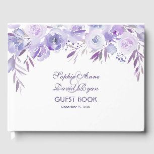 Lila Hochzeit mit blauer Blume Gästebuch