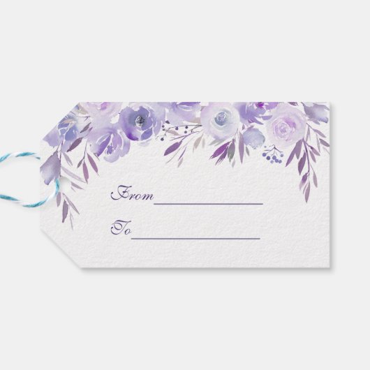 Lila Hochzeit mit blauer Blume Geschenkanhänger (Rückseite Horizontal)