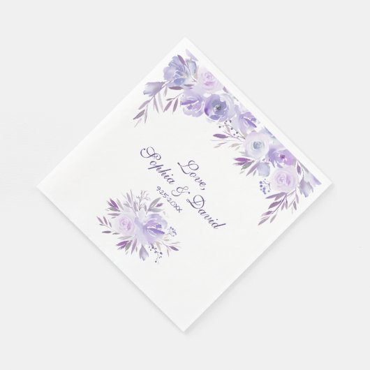 Lila Hochzeit mit blauer Blume Serviette (Ecke)