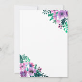 Lila Hochzeit mit blauer Flora Einladung (Rückseite)