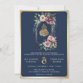 Lila Hochzeit mit Blauer Wappen Einladung (Vorderseite)