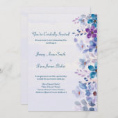 Lila Hochzeit mit blauer Wasserfarbe Einladung (Vorne/Hinten)