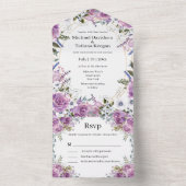 lila Hochzeit mit Blumen All In One Einladung (Innen Boden)