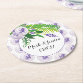 Lila Hochzeit mit Blumengewächsen Runder Pappuntersetzer (Angewinkelt)