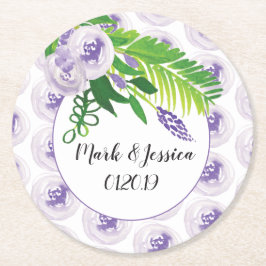 Lila Hochzeit mit Blumengewächsen Runder Pappuntersetzer
