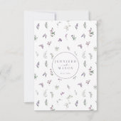 Lila Hochzeit mit Blumenkranz RSVP Karte (Rückseite)