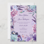 Lila Hochzeit mit Blumenmuster Einladung (Vorderseite)
