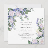 Lila Hochzeit mit Blütenblume Einladung (Vorderseite)