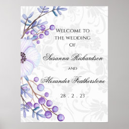 Lila Hochzeit mit Flora und Elegant Damask Poster