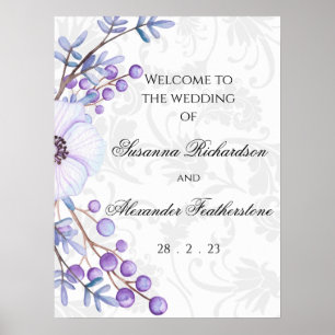 Lila Hochzeit mit Flora und Elegant Damask Poster