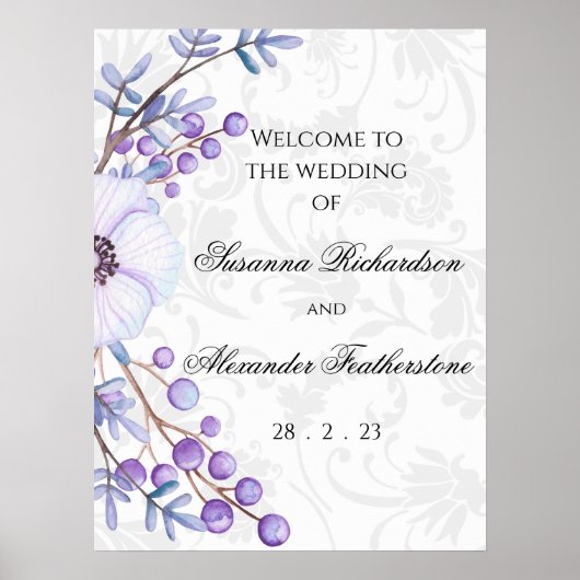 Lila Hochzeit mit Flora und Elegant Damask Poster (Vorne)