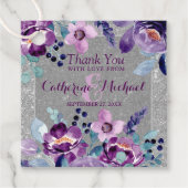 Lila Hochzeit mit Flora und Glitzer Geschenkanhänger (Vorderseite)