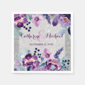 Lila Hochzeit mit Flora und Glitzer Serviette (Vorderseite)