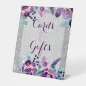 Lila Hochzeit mit Flora und Glitzer Sockelschild (Vorderseite)