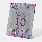 Lila Hochzeit mit Flora und Glitzer Sockelschild (Vorderseite)