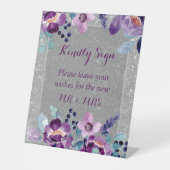 Lila Hochzeit mit Flora und Glitzer Sockelschild (Vorderseite)