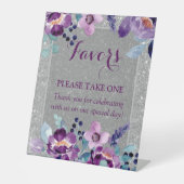 Lila Hochzeit mit Flora und Glitzer Sockelschild (Vorderseite)