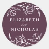 Lila Hochzeit mit gezeichneter Blüte Runder Aufkleber (Vorderseite)