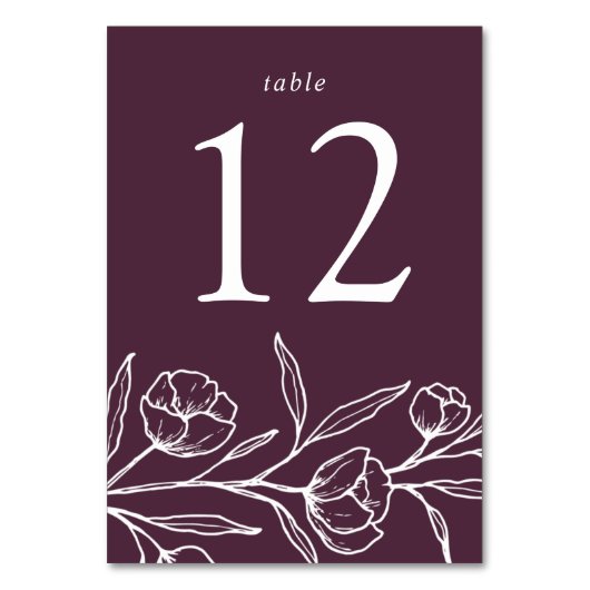 Lila Hochzeit mit gezeichneter Blüte Tischnummer (Vorderseite)
