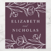 Lila Hochzeit mit gezeichneter Blüte Weinetikett (Einzelnes Label)