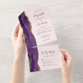 Lila Hochzeit mit Gold Agate Blush Pink All In One Einladung (Abreißen)