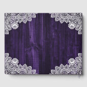 Lila Hochzeit mit rustikalem Holz Gästebuch (Rückseite)