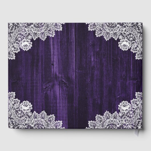 Lila Hochzeit mit rustikalem Holz Gästebuch (Rückseite)