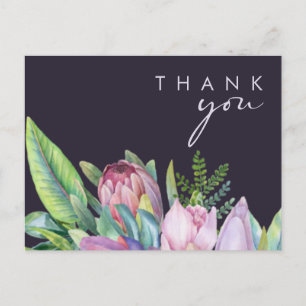 Lila Hochzeit mit tropischer Flora Vielen Dank Postkarte