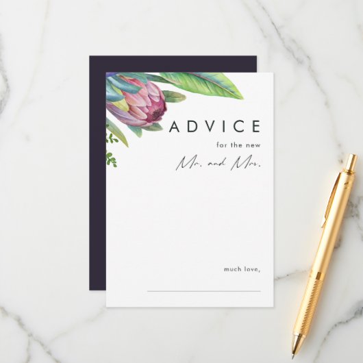 Lila Hochzeit mit tropischer Vegetation Hinweiskarte (Vorderseite/Rückseite Beispiel)