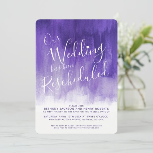 Lila Hochzeit mit ultravioletter Kunst Einladung (Stehend Vorderseite)