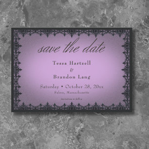 Lila Hochzeit mit viktorianischem gotischen Eisen Save The Date